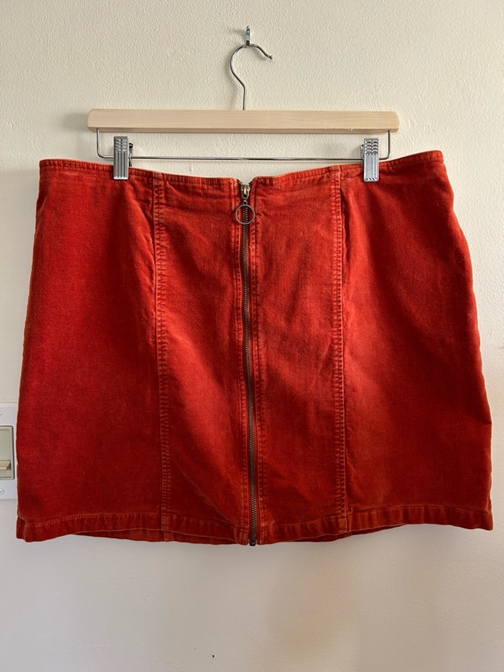 Forever 21 Rust-Red Velvet Front Zip Mini Skirt